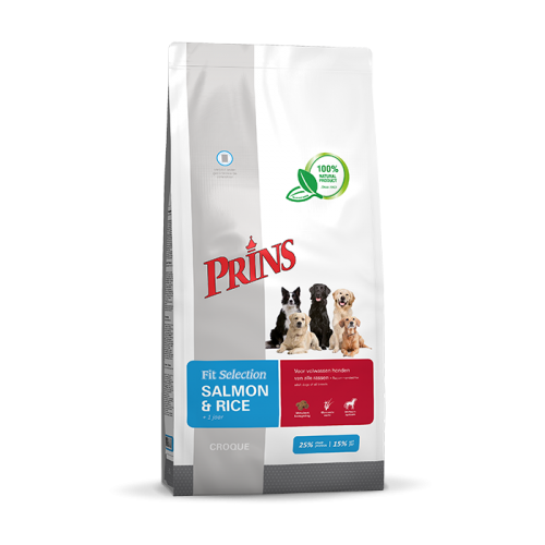 Sausas maistas suaugusiems šunims su lašiša „Prins Fit Selection Salmon & Rice”, 15kg