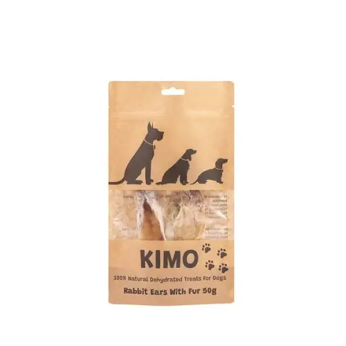 Džiovintos triušių ausys su kailiuku šunims „Kimo”, 50g