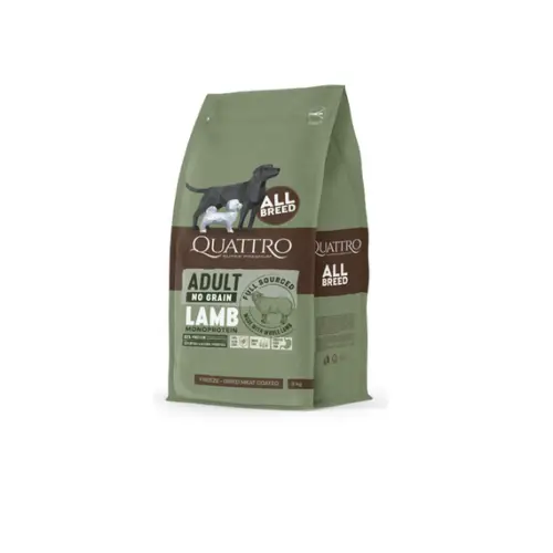 Quattro begrūdis, visų veislių suaugusių šunų pašaras su ėriena,  monoproteininis, 12kg